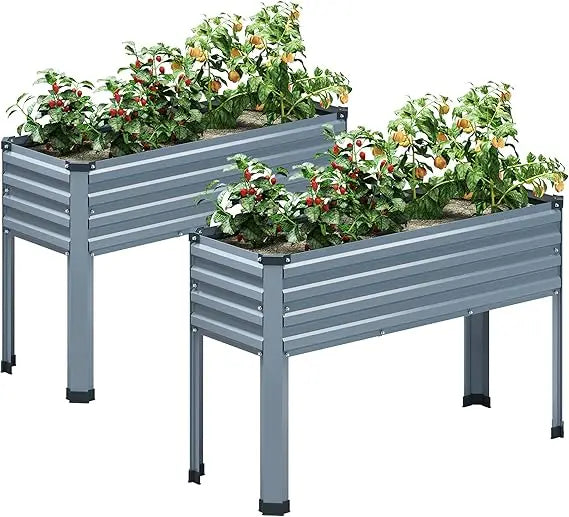 MGNO Galvanized Raised Garden Bed Outdoor with Legs 48x18x32 Inch Metal Elevated Planter Box for Backyard Patio Balcony