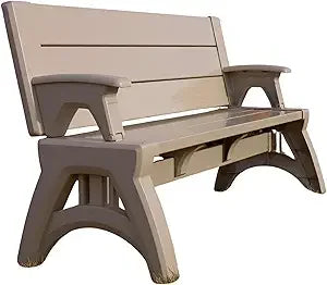 2 in 1 Outdoor Bench and Picnic Table Foldable Weather Resistant Seating for Patio Lawn Garden or Deck Durable Vinyl Construction