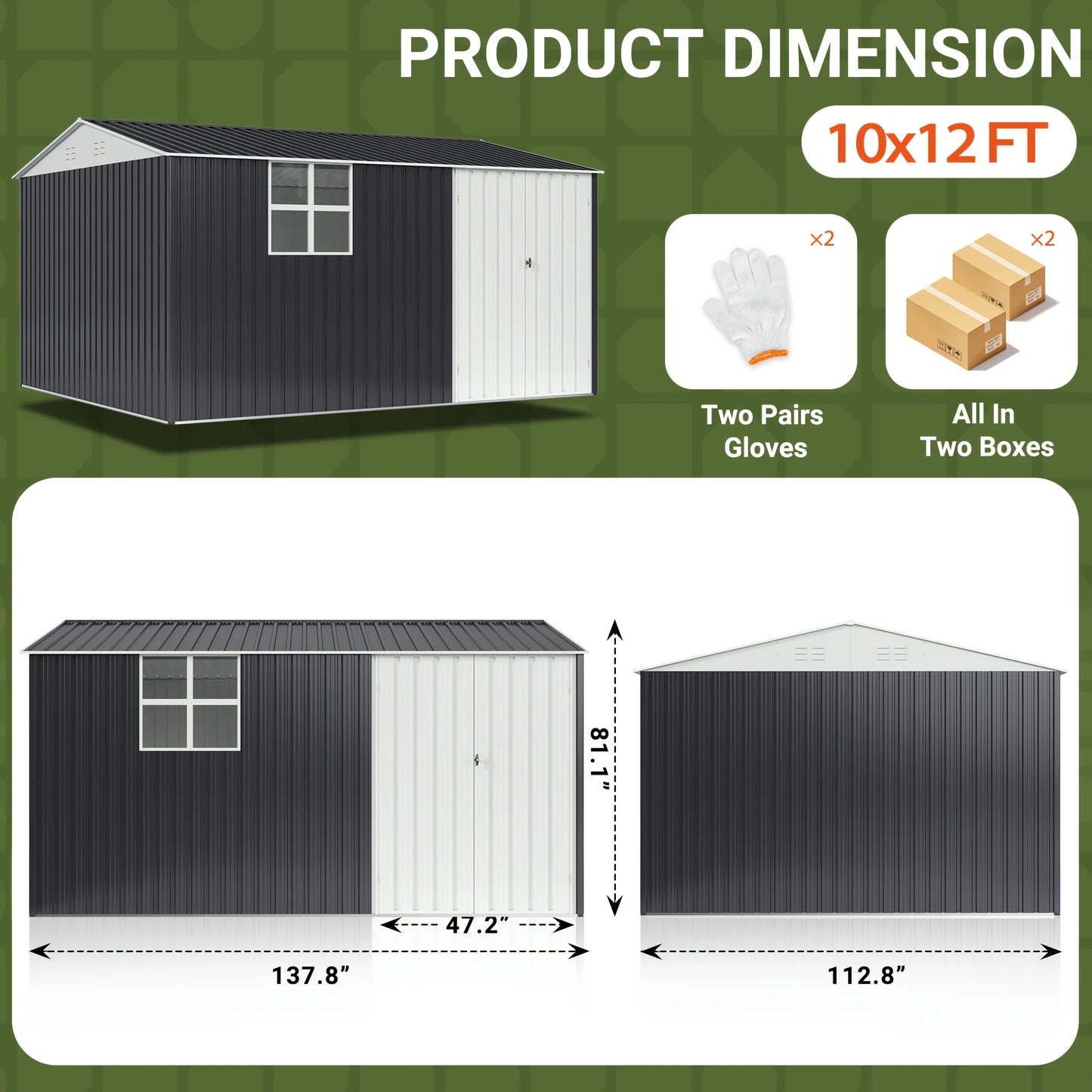 Polar Aurora 10x12Ft Outdoor Metal Shed Windows Lockable