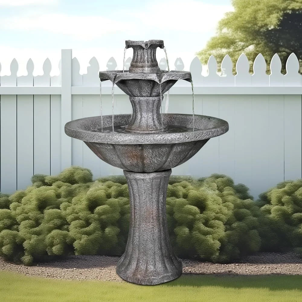 Two Tier Outdoor Water Fountain Marble Finish Garden Decor