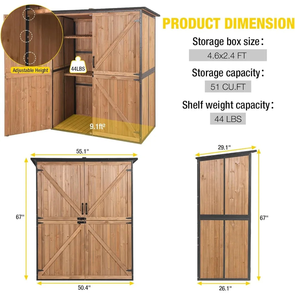 Outdoor Storage Shed Cabinet with All Metal Frame Wooden Floor and Adjustable Shelves