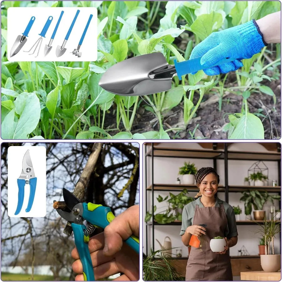 Garden Tool Set 10 Pieces Shovels Rake Scissor Sprayer Kit