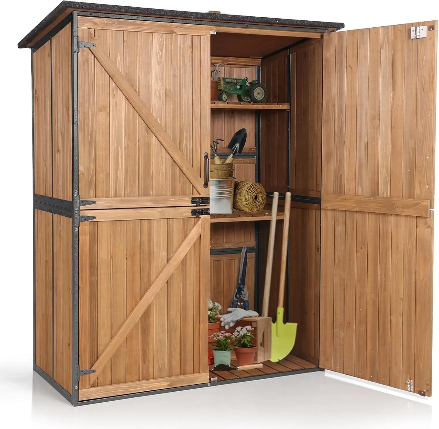 Outdoor Storage Shed Cabinet with All Metal Frame Wooden Floor and Adjustable Shelves