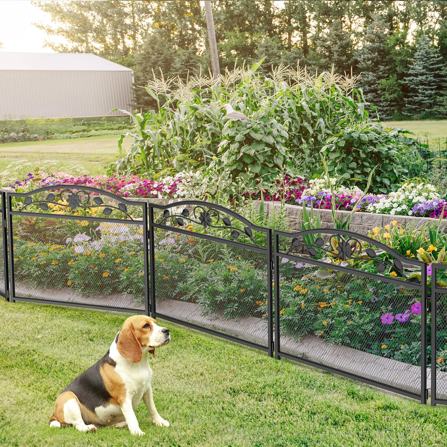 5 Panel Garden Fence Black Metal Dog Barrier Outdoor