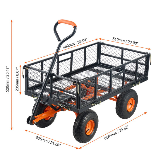 SucceBuy Garden Cart Sturdy Metal Wagon Dump Cart 880lbs