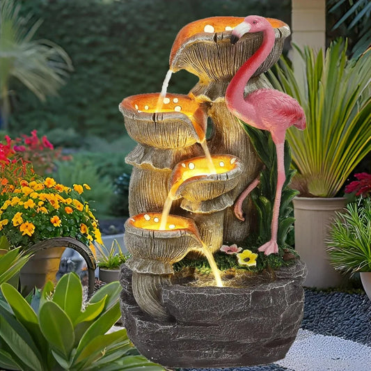 Flamingo 5 Tier Outdoor Water Fountain LED Lights Decor