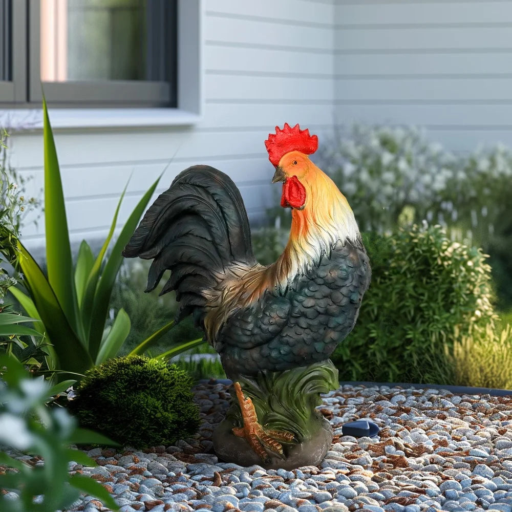 Concrete Rooster Statue Yard Chicken Decor Sculpture Patio Backyard Garden Durable GFRC 22.8 Inch Outdoor Decoration