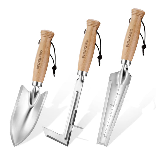 Workpro Garden Tool Set 3 Pieces with Wood Handle Weed Puller Crack Weeder and Hand Trowel Durable Garden Tools