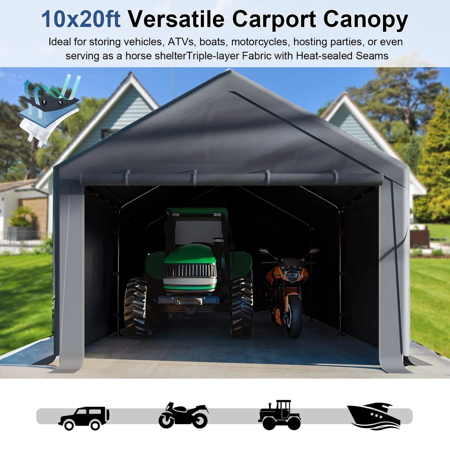 Grezone 10 x 20 Ft Outdoor Carport Canopy Portable Garage