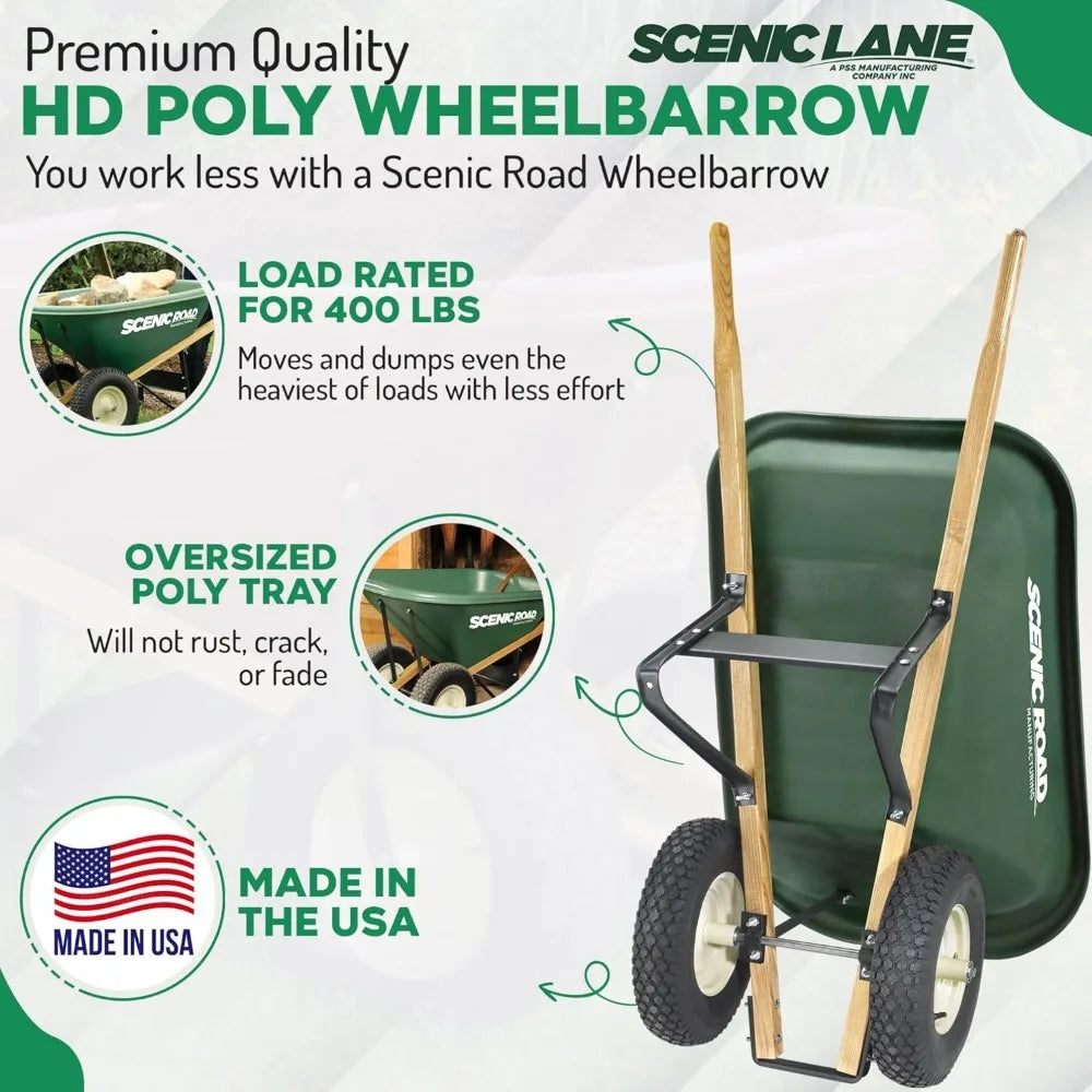 Scenic Lane Wheelbarrow 6 Cu Ft HDPE Tray Knobby Tire