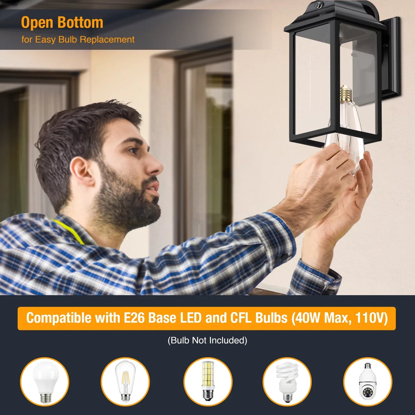 Outdoor Wall Sconce Lights Fixture - 2 Sets Black Porch Lanterns for Exterior House Garage Patio Decor
