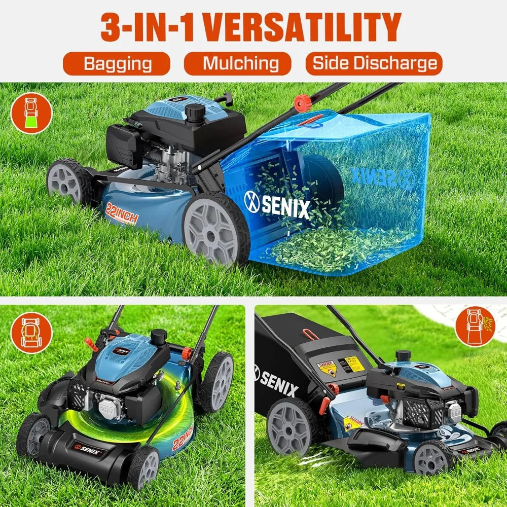 22 Inch Gas Lawn Mower 201cc 4 Cycle OHV Self Propelled Bag Mulch Side Discharge