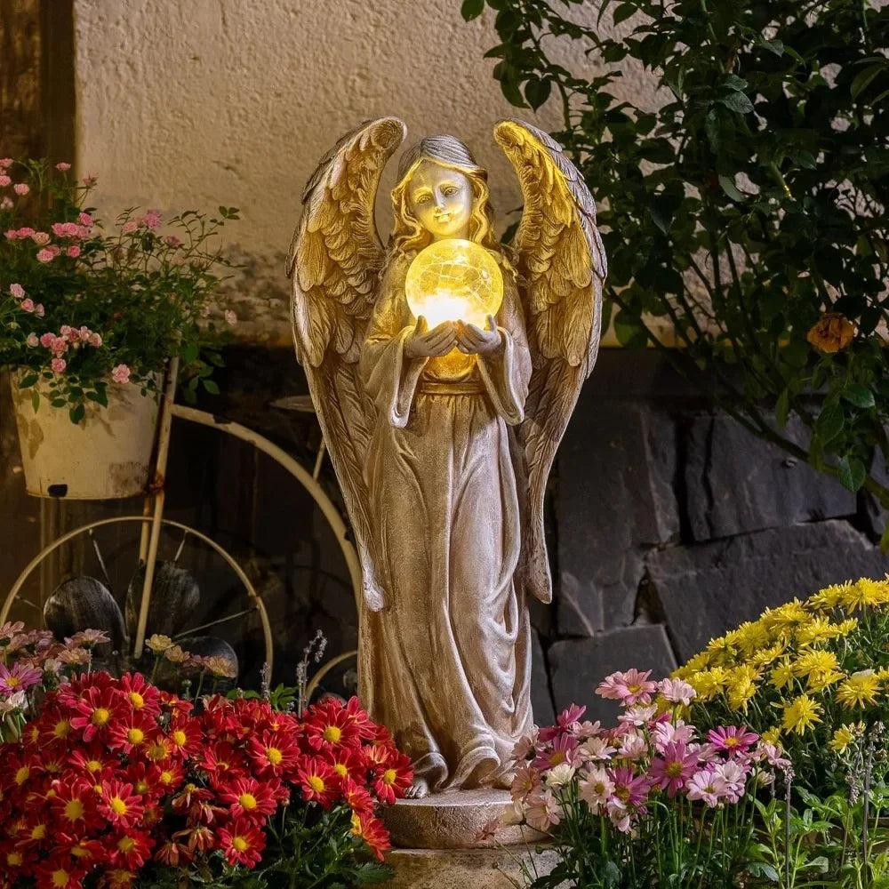 Large Angel Garden Statues with Solar Outdoor Light,  Wing Yard Decor Lawn Ornament Gifts for Mom Christmas 22.8"