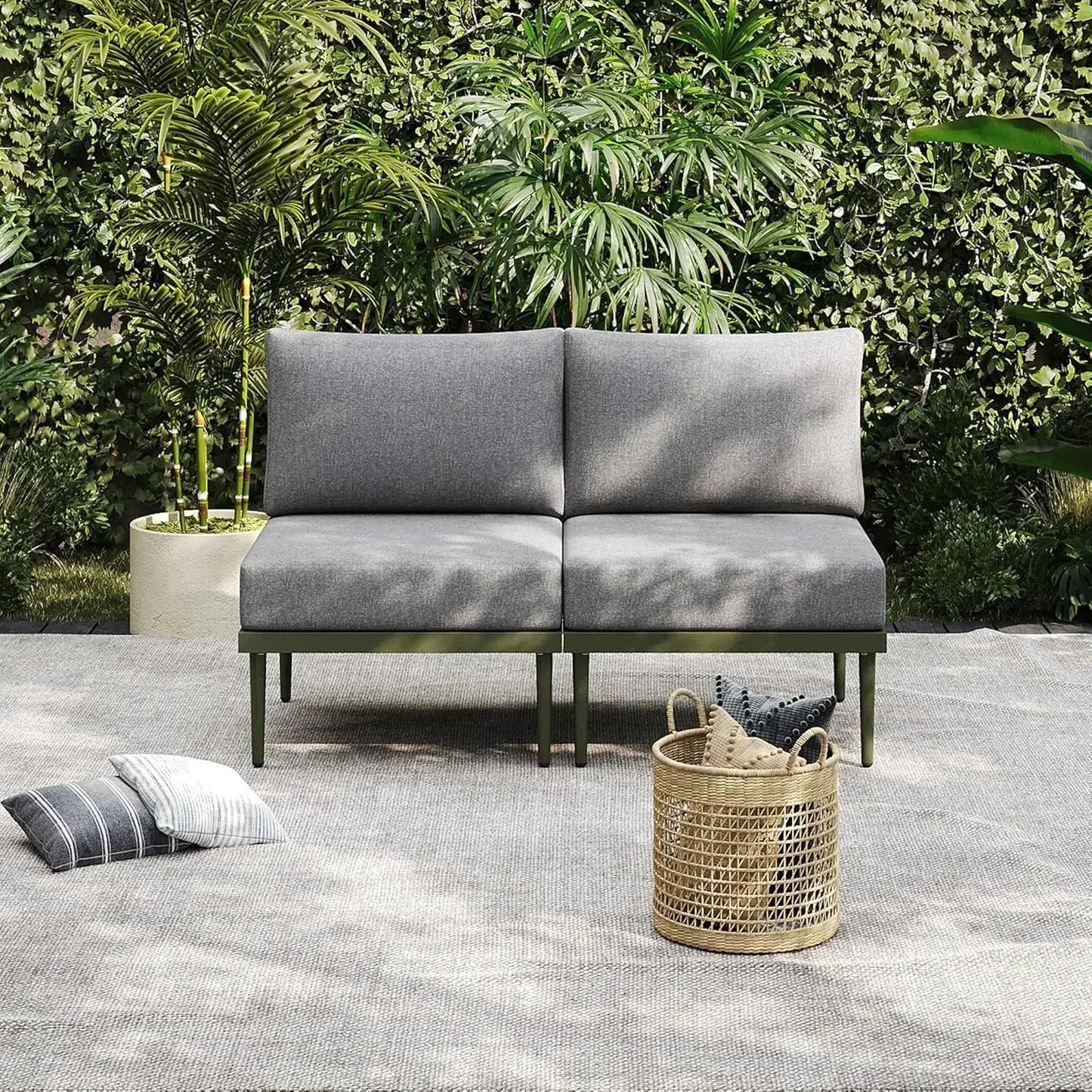 7 Piece Modern Metal Patio Furniture Set Sectional Sofa