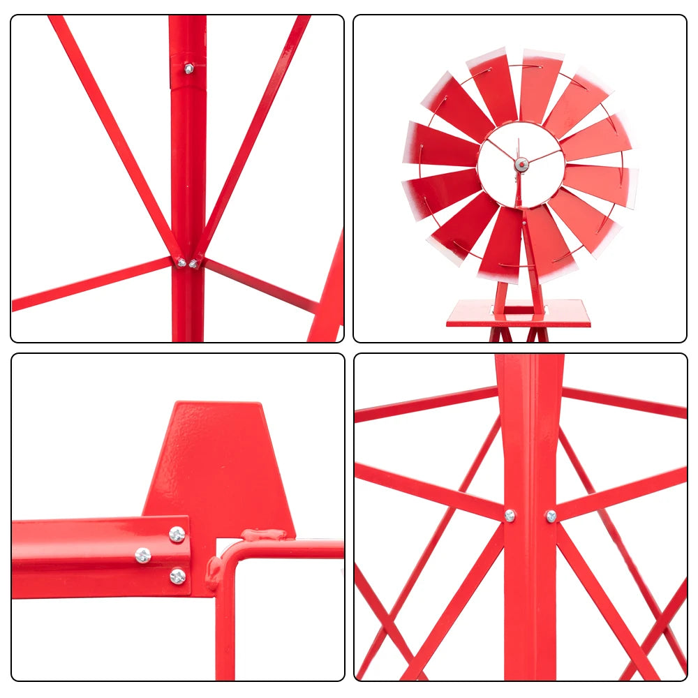 8FT Weather Resistant Yard Garden Windmill Red Decorative