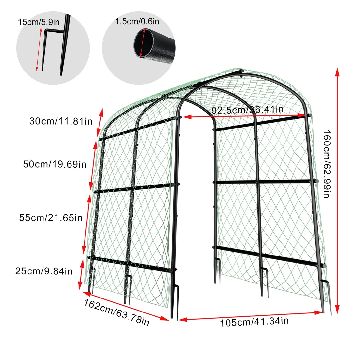 U Shaped Garden Cucumber Trellis Arch With Nylon Netting