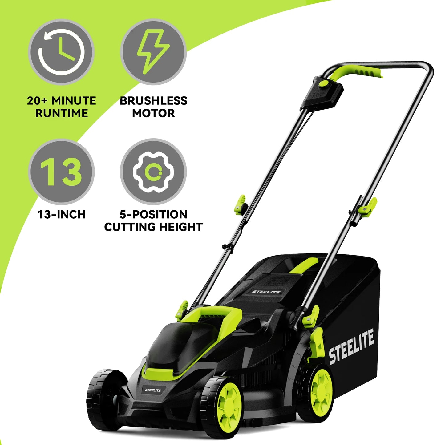 Deli 13 Inch Cordless Brushless Electric Lawn Mower 21V 4Ah