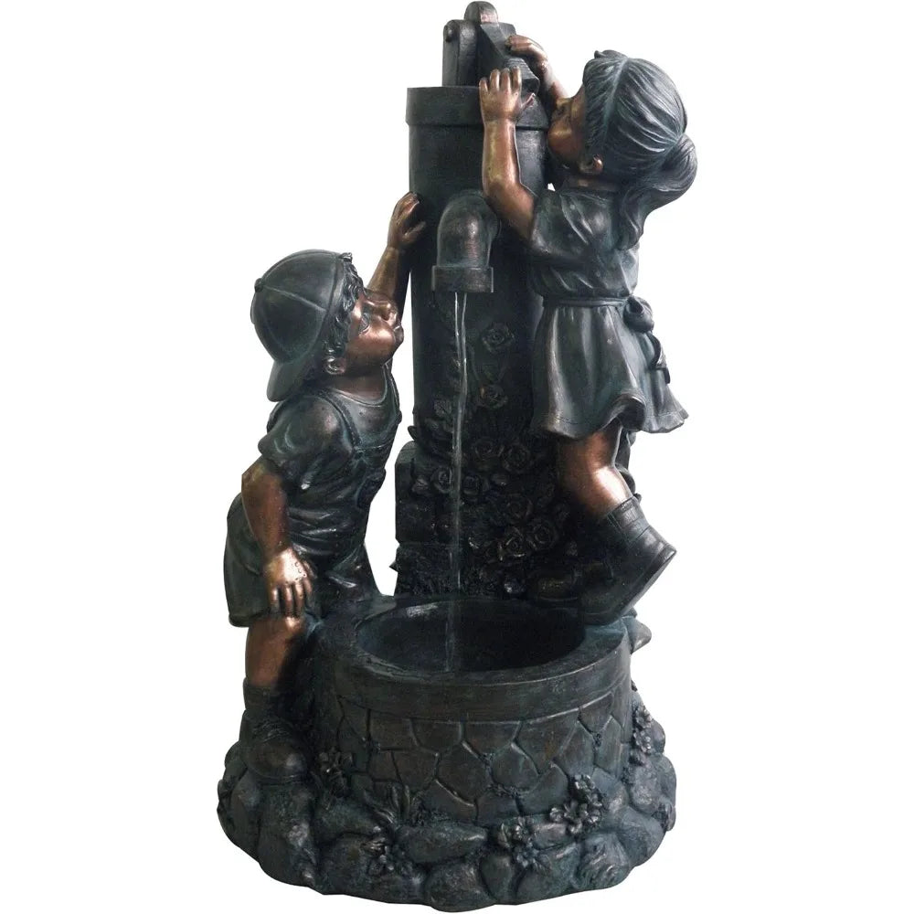 Go Yard Boy And Girl Water Outdoor Fountain For Gardens