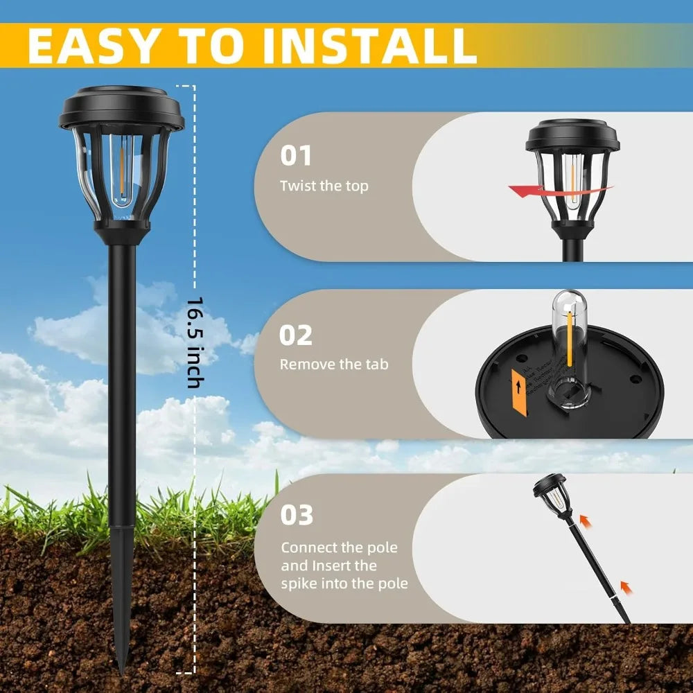 12 Pack Solar Lights Outdoor, Solar Pathway Lights Auto On/Off Waterproof Garden Landscape Lighting for Path, Yard