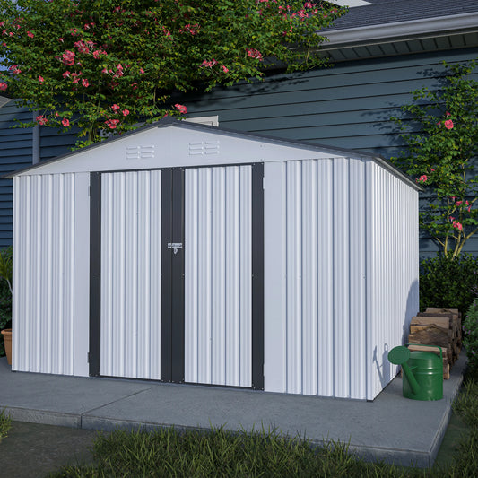 LZBEITEM 10x8 Ft Outdoor Metal Storage Shed Lockable Doors