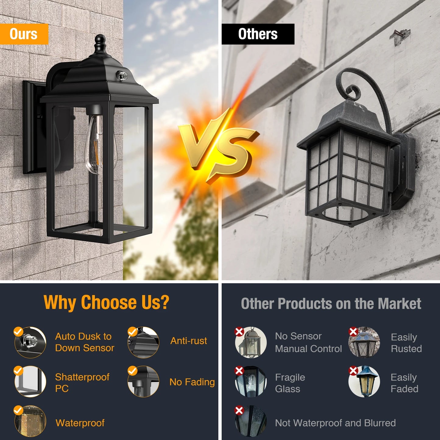 Outdoor Wall Sconce Lights Fixture - 2 Sets Black Porch Lanterns for Exterior House Garage Patio Decor