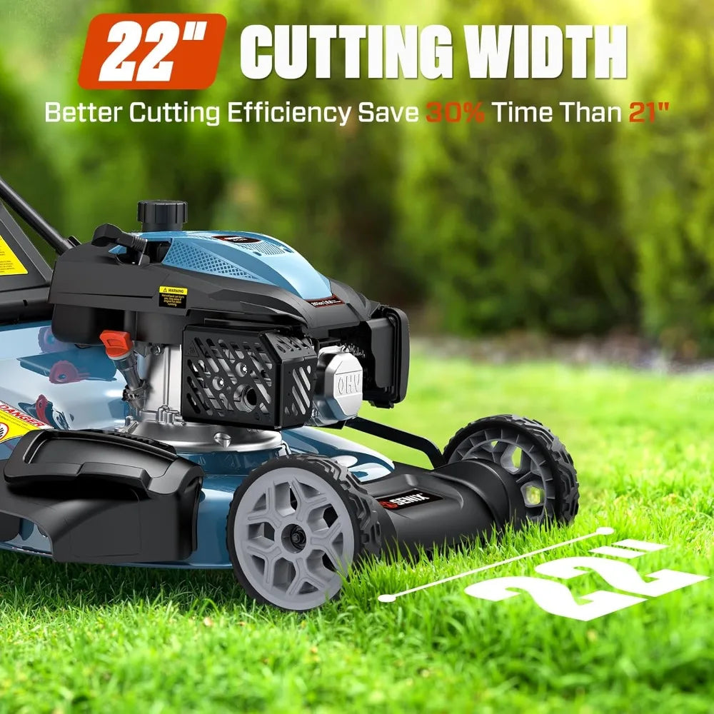 22 Inch Gas Lawn Mower 201cc 4 Cycle OHV Self Propelled Bag Mulch Side Discharge