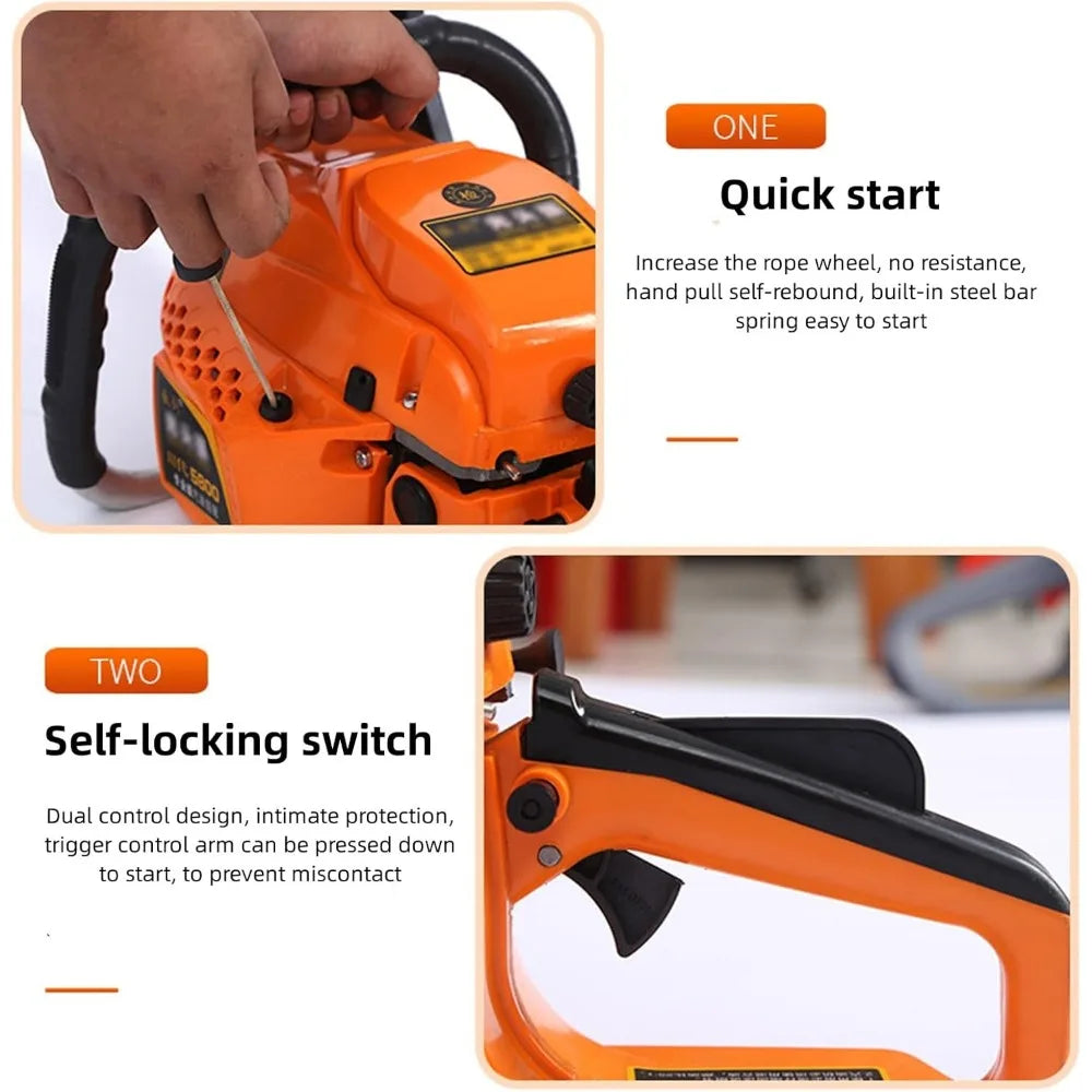 Gas Chainsaw with 24 Inch Guide Bar 2 Stroke 65cc Gasoline Power Chain Saw with Handle and Fuel Tanks