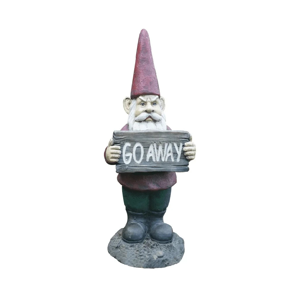 Gnome Statue Holding Go Away Sign Polyresin Garden Decor