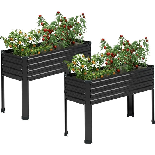 MGNO Galvanized Raised Garden Bed Outdoor with Legs 48x18x32 Inch Metal Elevated Planter Box for Backyard Patio Balcony