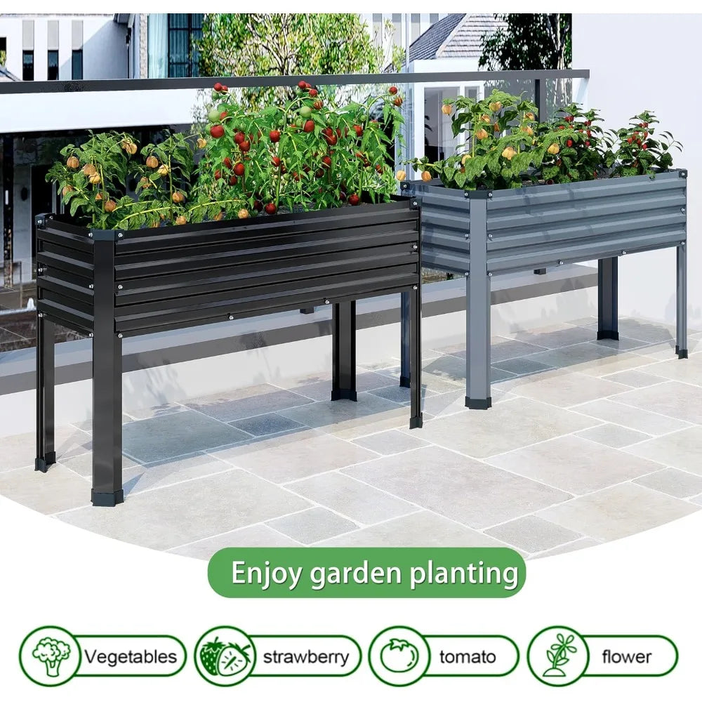 MGNO Galvanized Raised Garden Bed Outdoor with Legs 48x18x32 Inch Metal Elevated Planter Box for Backyard Patio Balcony