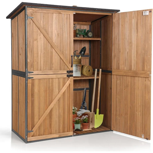 Outdoor Storage Shed Cabinet with All Metal Frame Wooden Floor and Adjustable Shelves