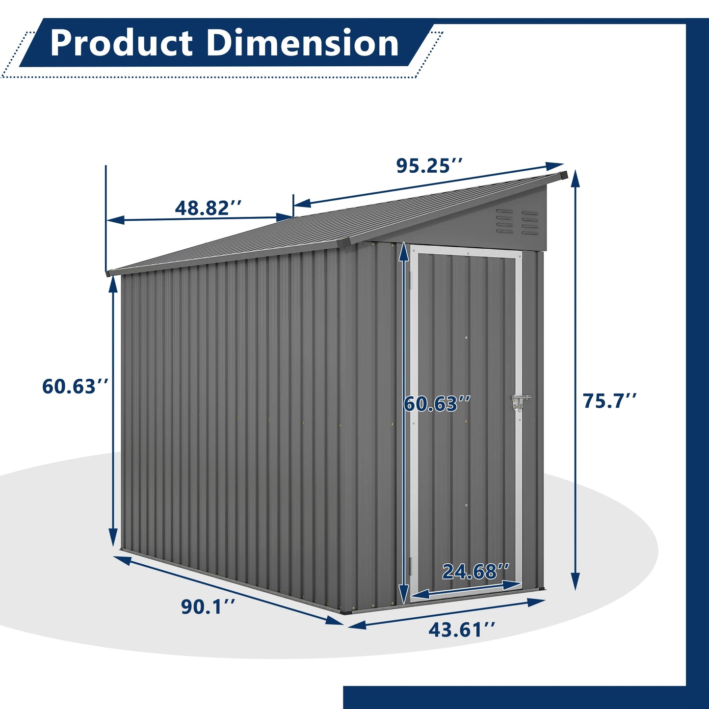 LZBEITEM 4 Feet x 8 Feet Metal Wall Side Storage Shed Outdoor Garden Storage Cabinet Grey