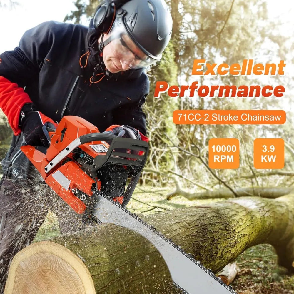 28 Inch Gas Chainsaws 71cc 3.9KW Handheld Power Saw