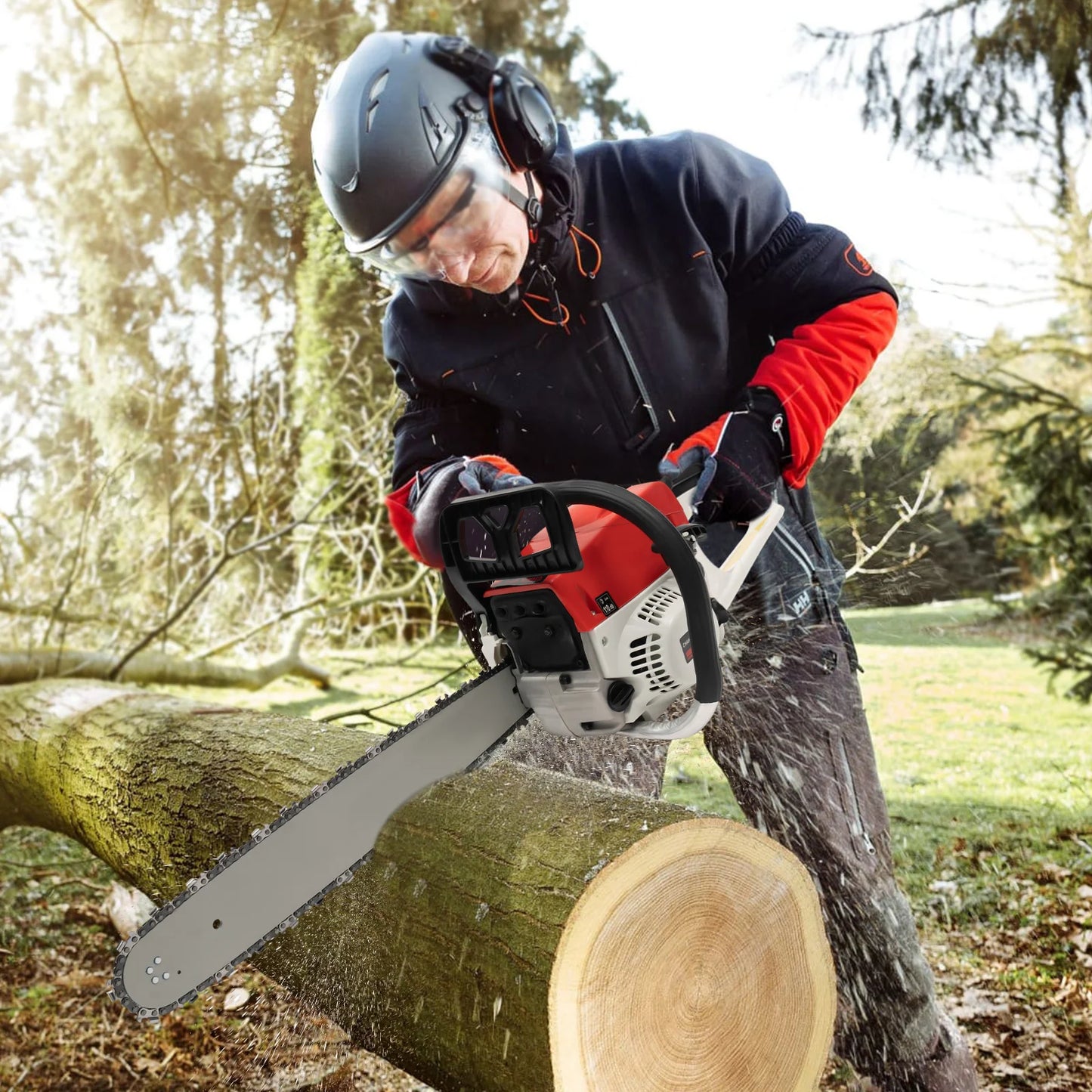 20 Inch 2 Stroke 52cc Gasoline Chainsaw Single Cylinder Air Cooled Ideal for Cutting Wood Pruning Branches Gardening
