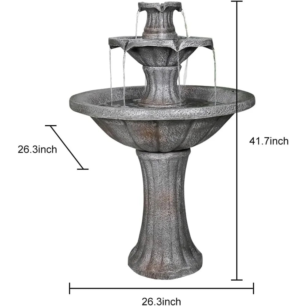 Two Tier Outdoor Water Fountain Marble Finish Garden Decor