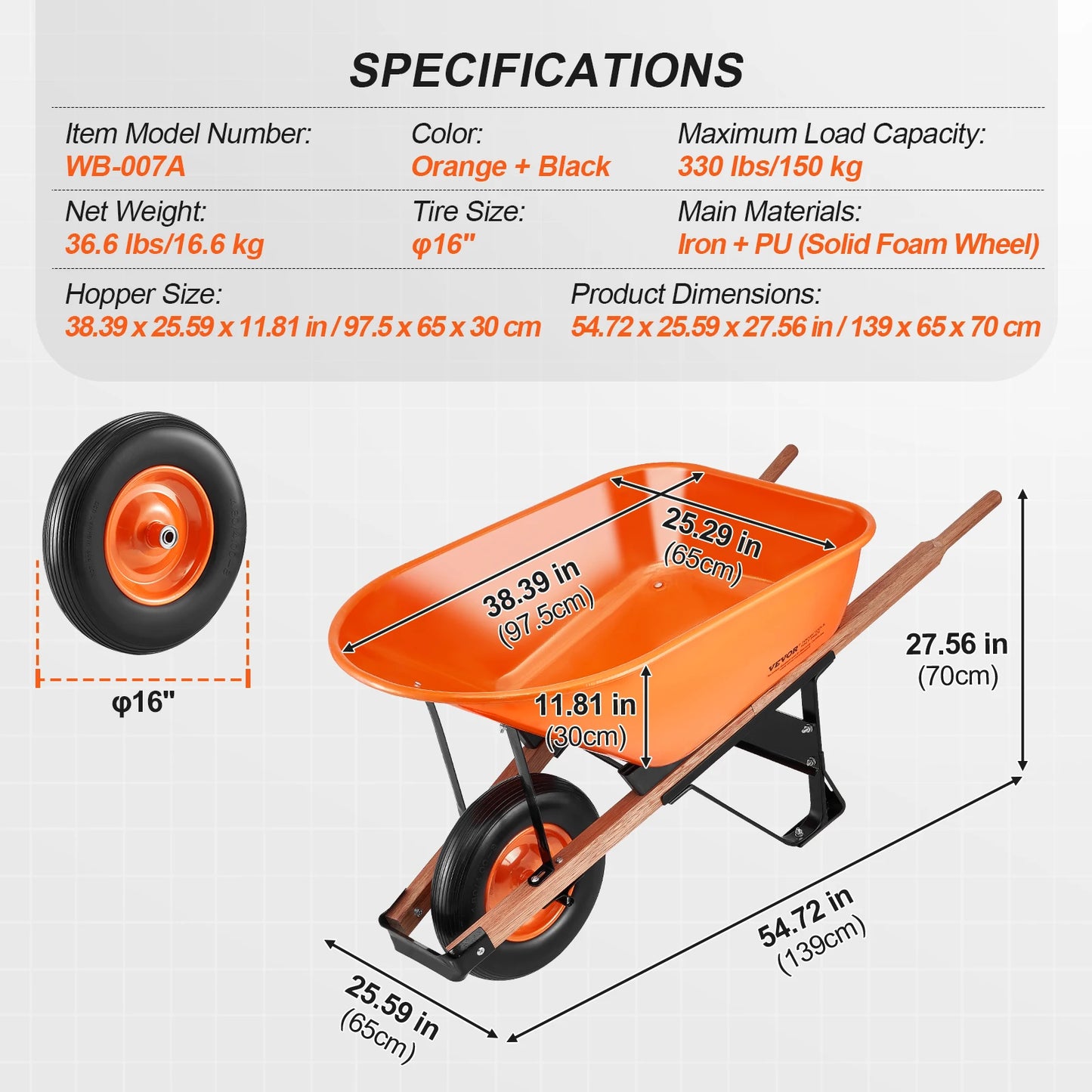 SucceBuy One Wheelbarrow Cart 330 Lb Capacity Dump Cart