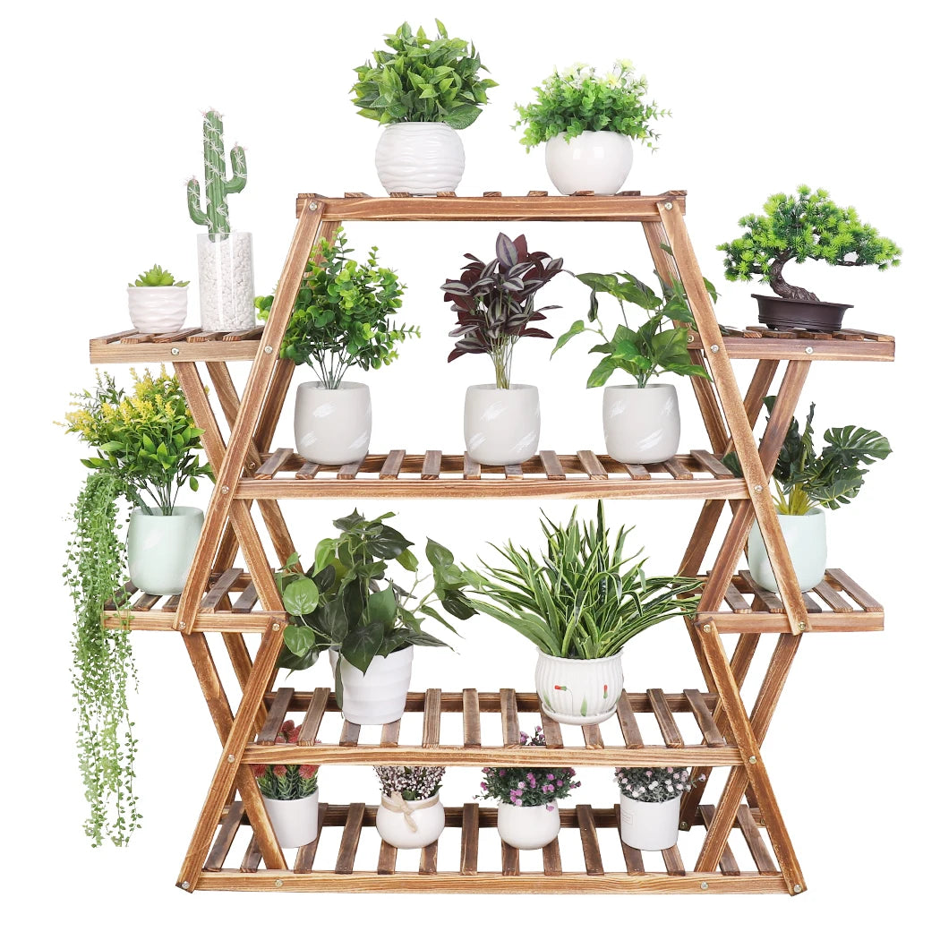 Extra Large Multi Tier Wood Flower Rack Plant Stand Bonsai Shelf Indoor Outdoor 8 Tiers Solid Pine Wood