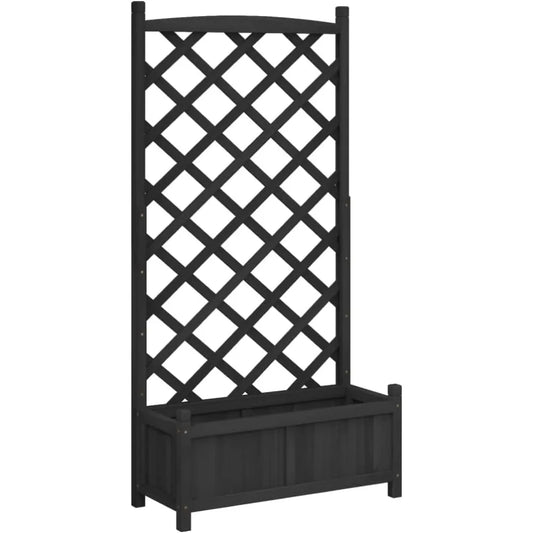 VidaXL Raised Flower Box with Trellis Black Solid Fir Wood Outdoor Planter for Garden Patio Balcony Spacious Rectangular Garden Container