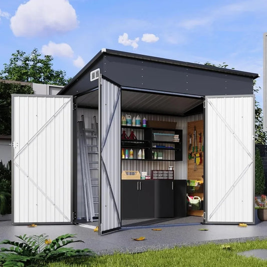 194 Cu Ft Shed 7.3x5.3 Ft Premium Galvanized Steel Storage Shed with Triple Doors Weatherproof Outdoor Utility Shed