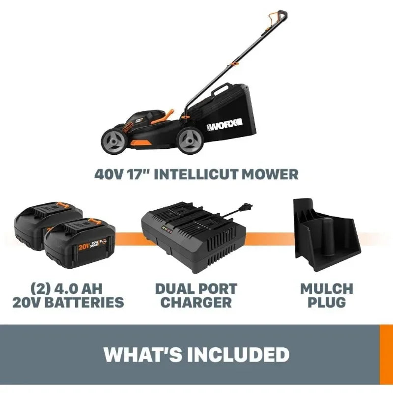 Worx 40V 17 Inch Cordless Lawn Mower Two Batteries Included
