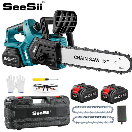 Seesii 12 Inch Brushless Electric Chainsaw Cordless For Makita Battery Wood Cutting Garden Pruning Power Tool