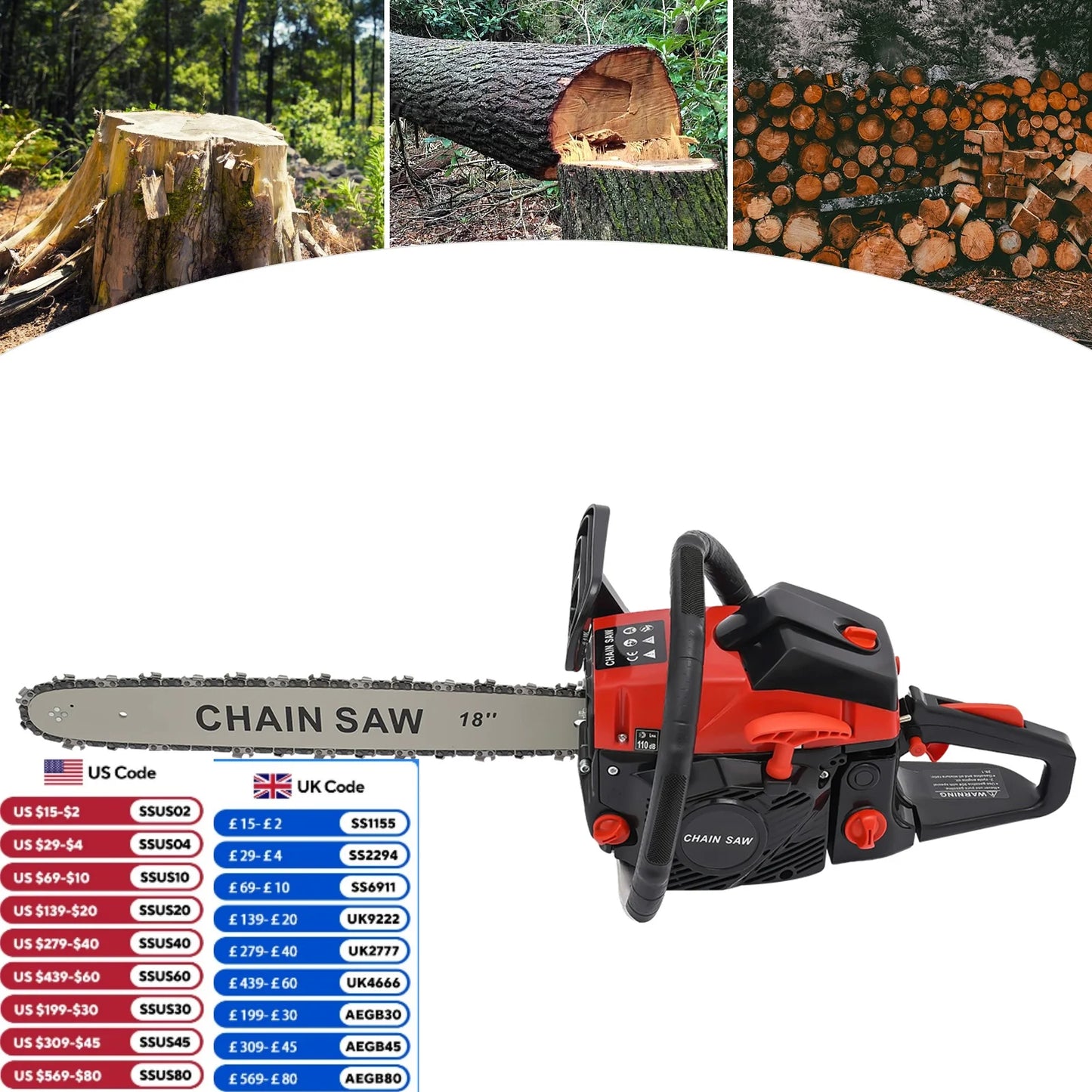 18 Inch 58cc Gasoline Chainsaw Handheld 2 Stroke For Logging Forests