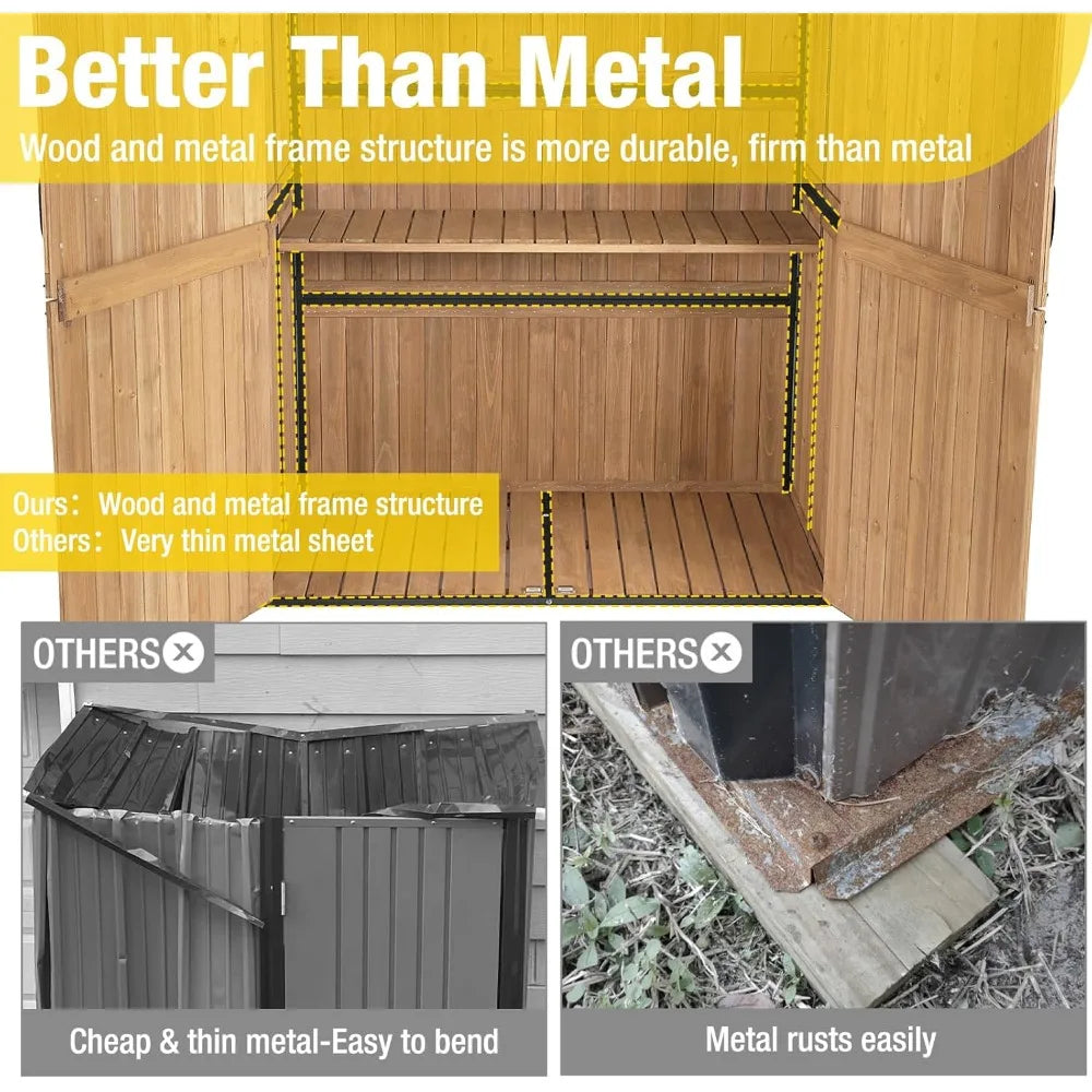 Outdoor Storage Shed Cabinet with All Metal Frame Wooden Floor and Adjustable Shelves