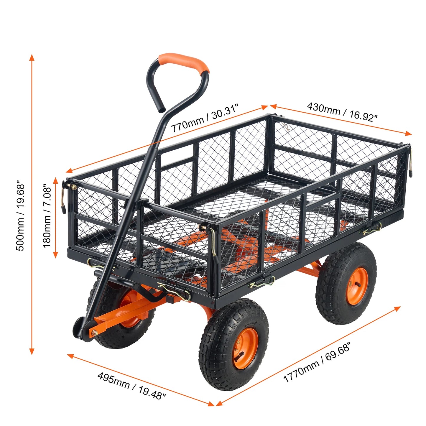 SucceBuy Garden Cart Sturdy Metal Wagon Dump Cart 880lbs