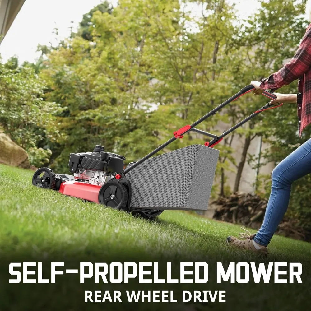 Gas Lawn Mower 21-Inch 170cc OHV Engine RWD 3-in-1 with Bagging 2024 Version Adjustable Mowing Height
