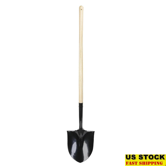 Round Point Shovel with Sharp Curved Blade Durable Wooden Handle Multi Functional Planting Excavating Deep Digging Outdoor