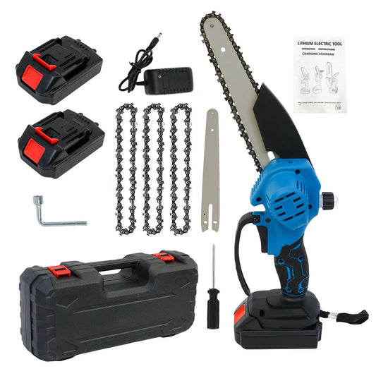 Chainsaw Handheld 8-inch Cordless Petrol Chain Saw Powerfull with2 Batteries 3 Chains for Wood Cutting Tree Trimming Camping