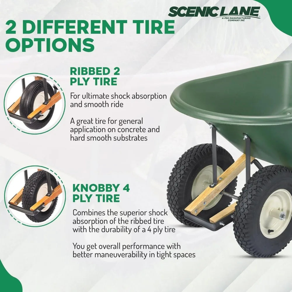 Scenic Lane Wheelbarrow 6 Cu Ft HDPE Tray Knobby Tire