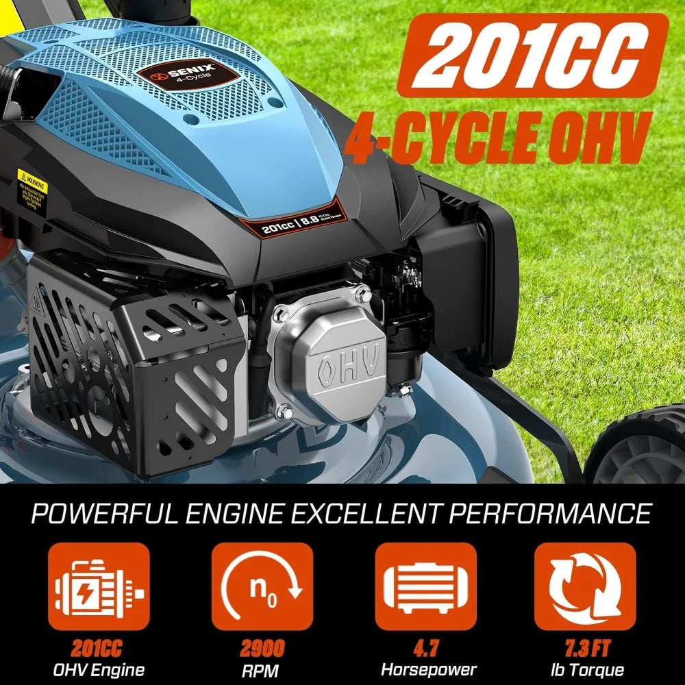 22 Inch Gas Lawn Mower 201cc 4 Cycle OHV Self Propelled Bag Mulch Side Discharge