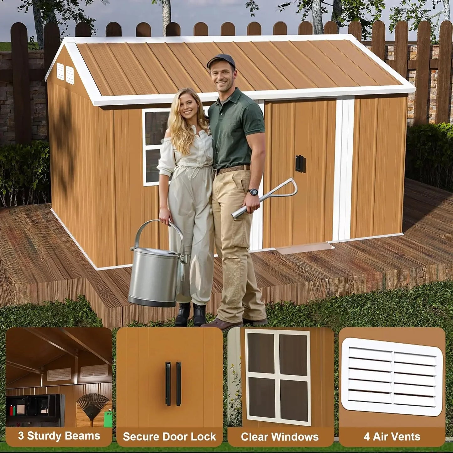 12x10 FT Metal Outdoor Storage Shed Large Garden Storage Shed with Windows Door and Ventilation Heavy Duty Outdoor Tool Shed